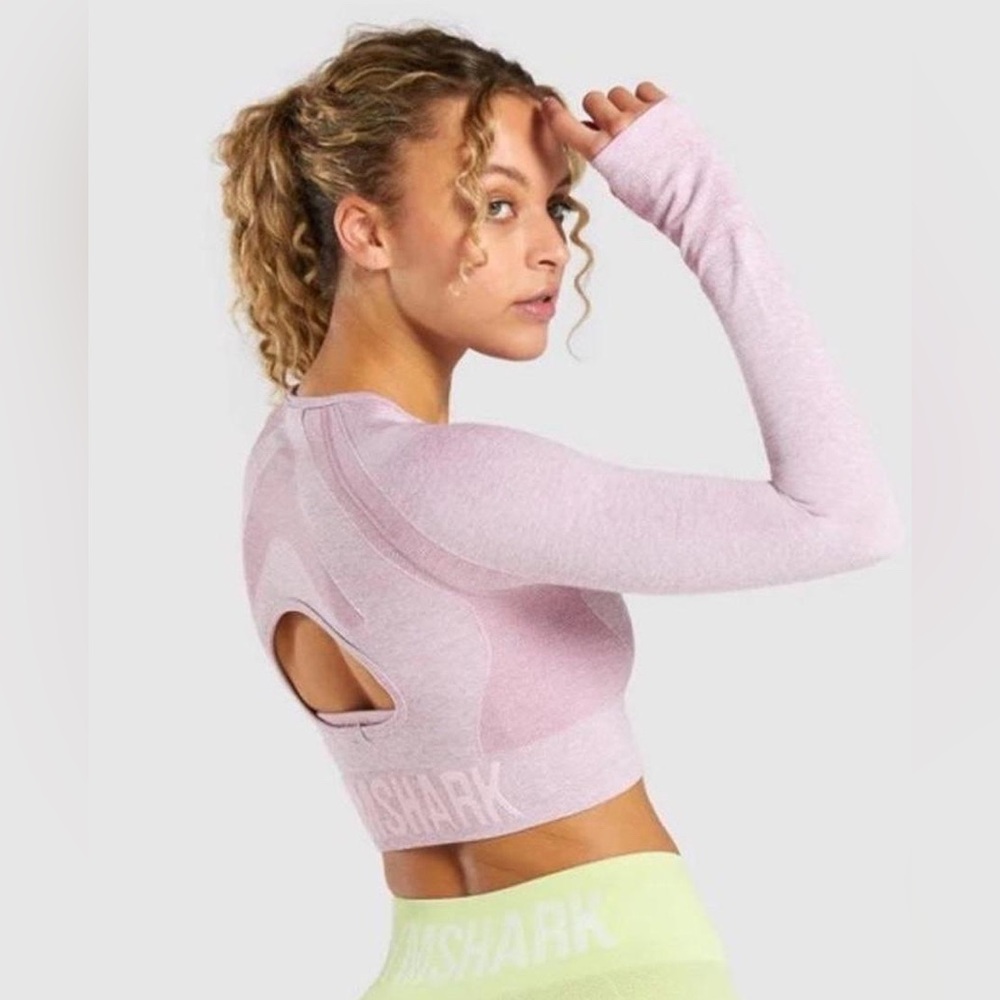 Women's Pink Long Sleeve Crop Top open back Gymshark Flex Long Sleeve Crop small